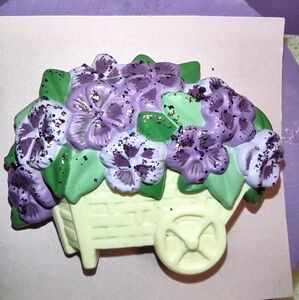 Purple Pansies Floral Cart Vintage Pin by Hallmark Cards